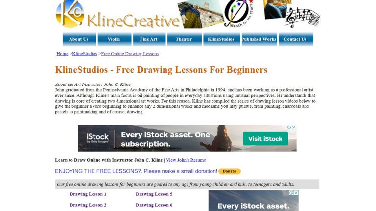 Lecciones de dibujo en línea gratuitas de Kline Creative para principiantes.