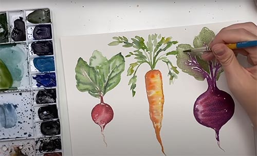 Cómo pintar con acuarelas Técnicas básicas. Vegetales y hojas