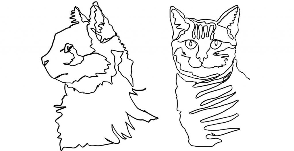 Dos gatos dibujados con una sola línea continua