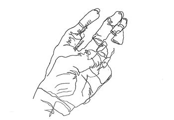 Dibujo de contorno modificado de una mano con línea negra fina