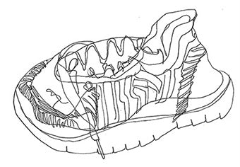 Dibujo de contorno continuo de una zapatilla deportiva con una sola línea negra