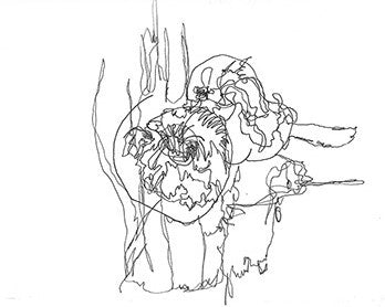 Dibujo de contorno continuo de flores con una línea enredada